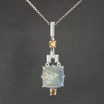 Rainbow Moostone and Orange Sapphire Art Deco Lavalier in Sterling Silver