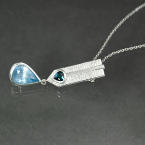 Aquamarine and Teal Tourmaline Dart Pendant