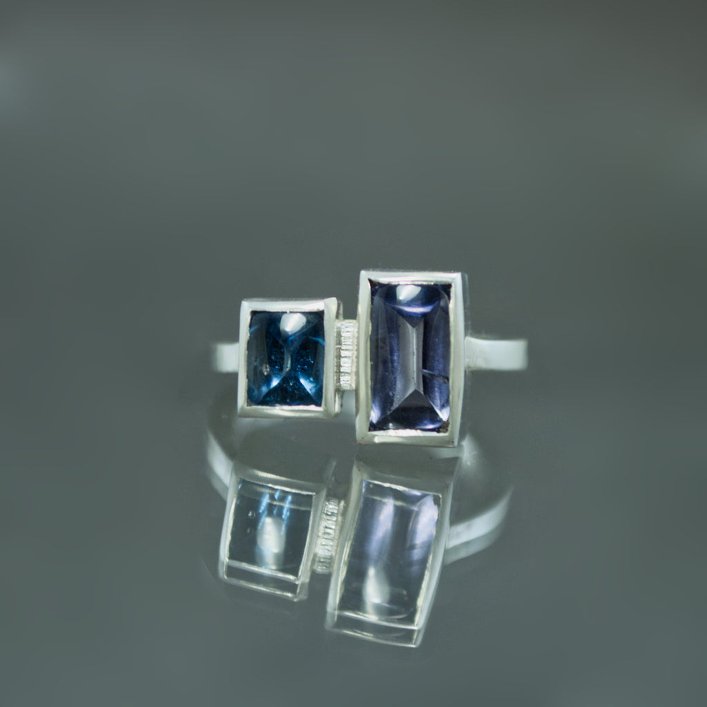 Blue Spinel Sidecar Ring - Size 6