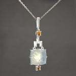 Rainbow Moostone and Orange Sapphire Art Deco Lavalier in Sterling Silver