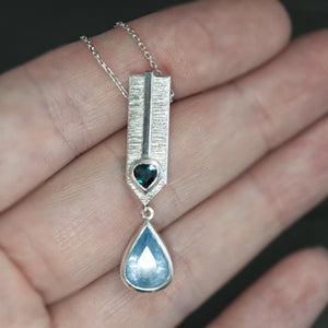 Aquamarine and Teal Tourmaline Dart Pendant