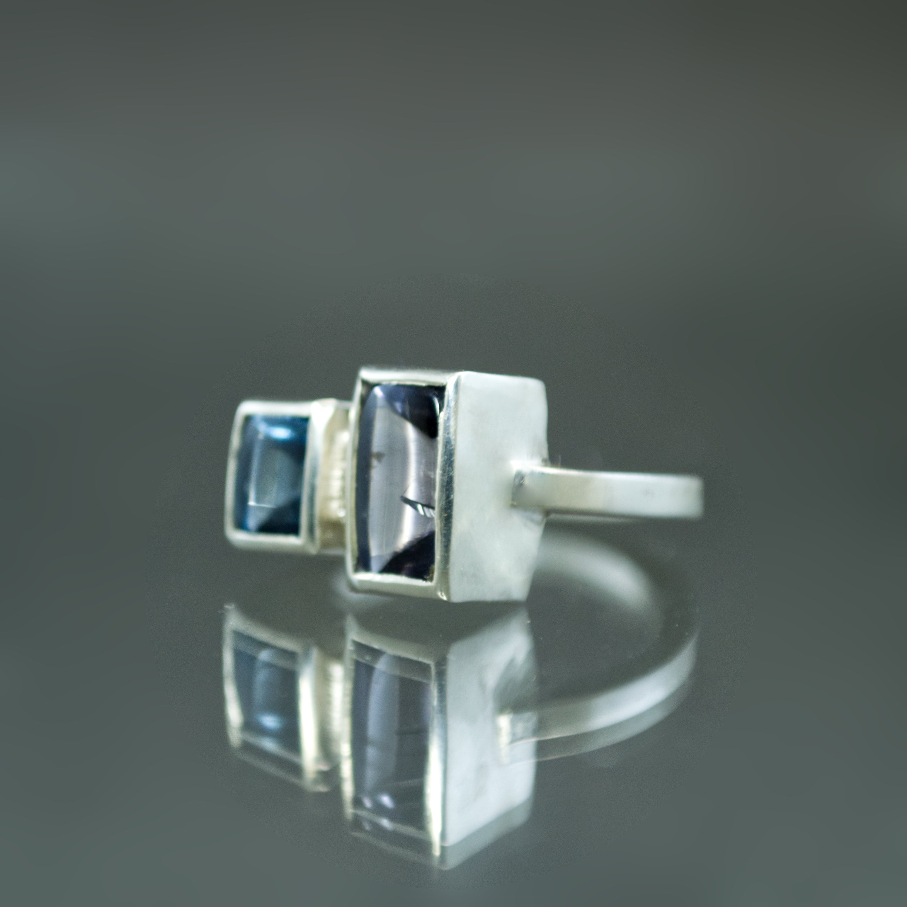 Blue Spinel Sidecar Ring - Size 6