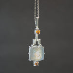 Rainbow Moostone and Orange Sapphire Art Deco Lavalier in Sterling Silver