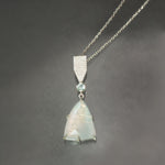 Rainbow Moonstone and Aqua Tourmaline Dart Pendant in Sterling Silver
