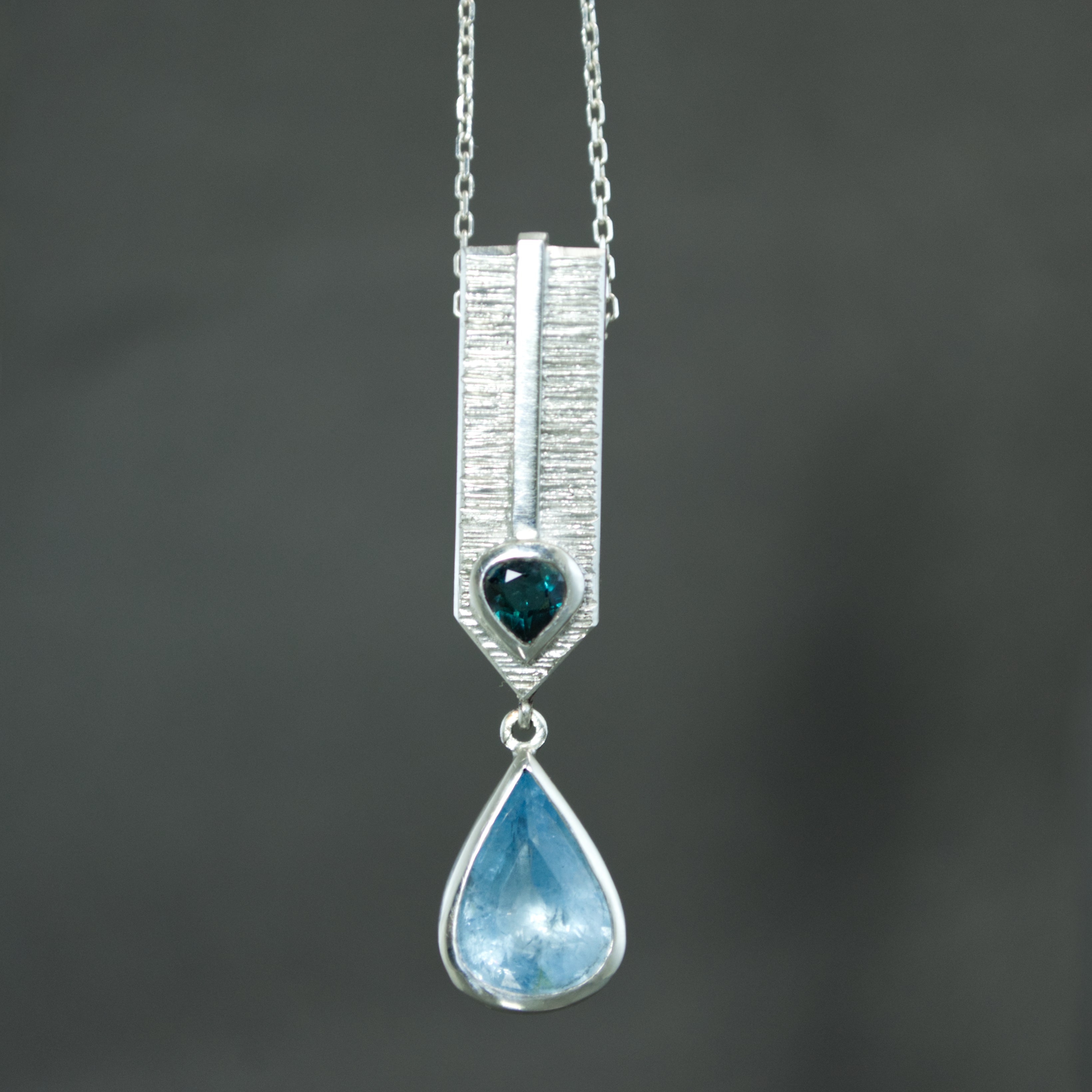 Aquamarine and Teal Tourmaline Dart Pendant