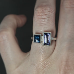 Blue Spinel Sidecar Ring - Size 6