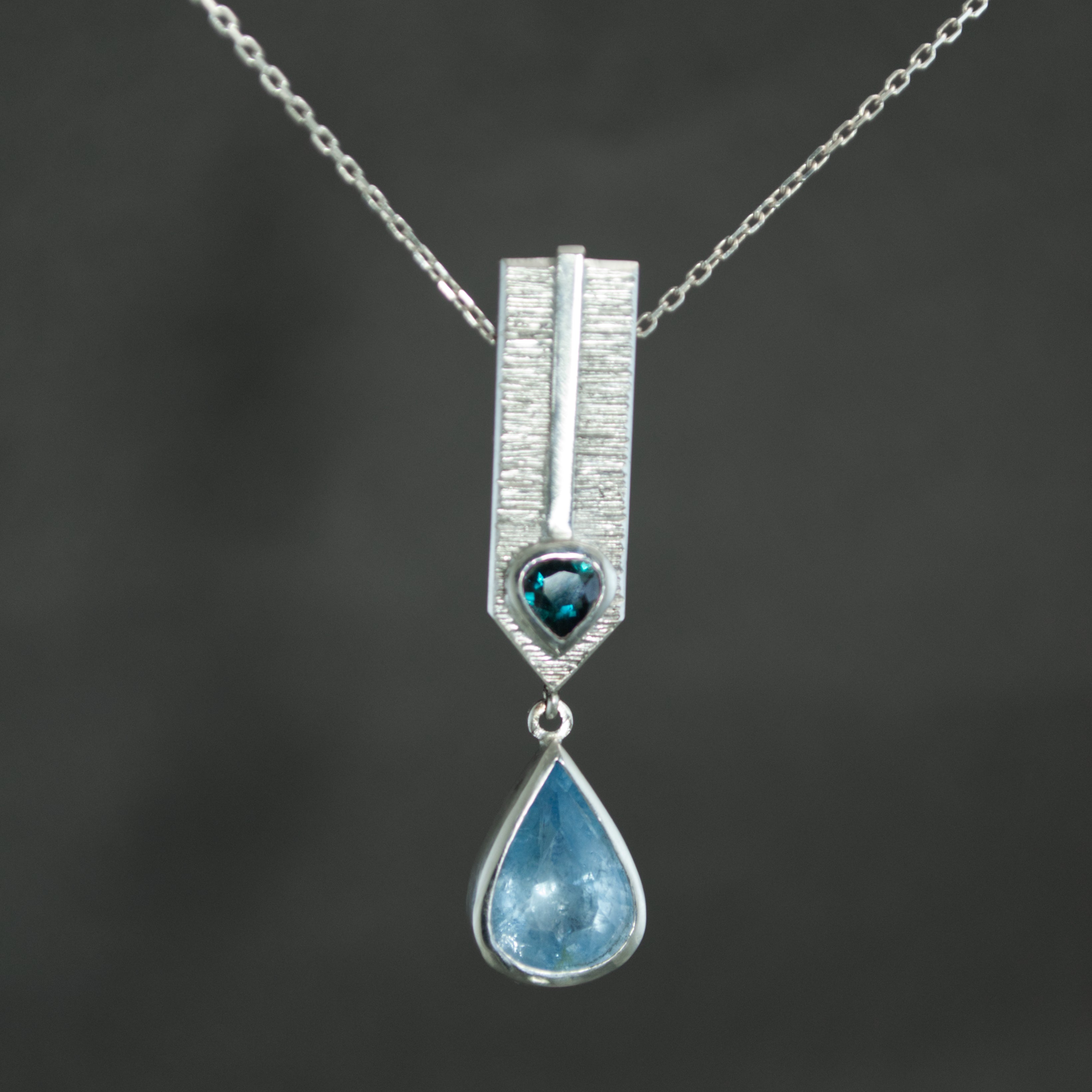 Aquamarine and Teal Tourmaline Dart Pendant