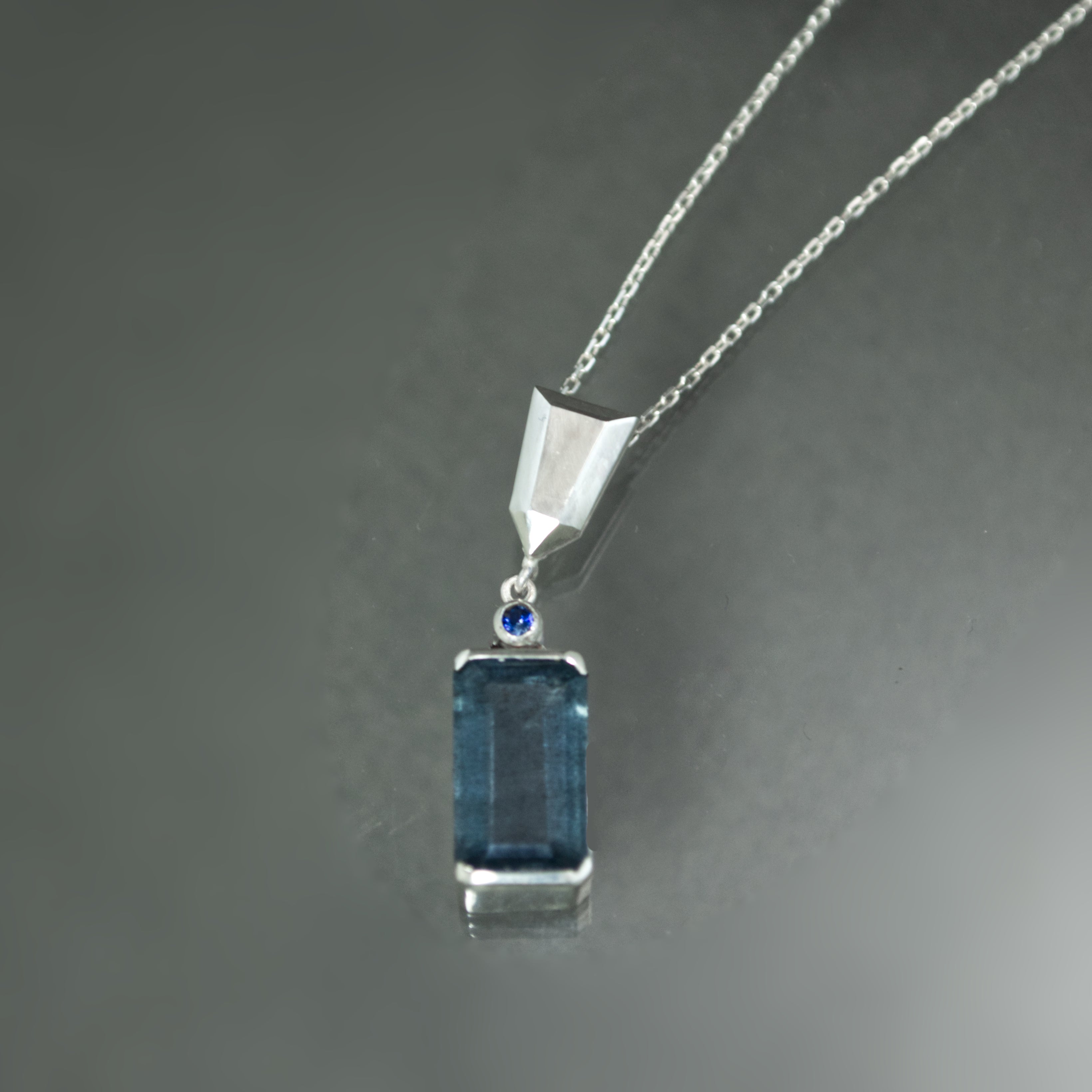 Mossy Aquamarine and Sapphire Pendant