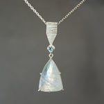 Rainbow Moonstone and Aqua Tourmaline Dart Pendant in Sterling Silver