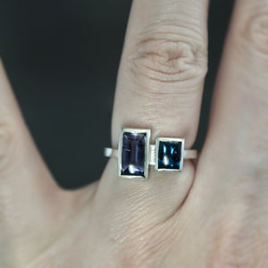 Blue Spinel Sidecar Ring - Size 6