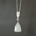 Rainbow Moonstone and Aqua Tourmaline Dart Pendant in Sterling Silver