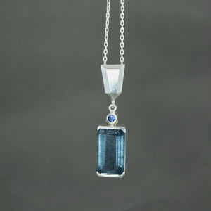 Mossy Aquamarine and Sapphire Pendant