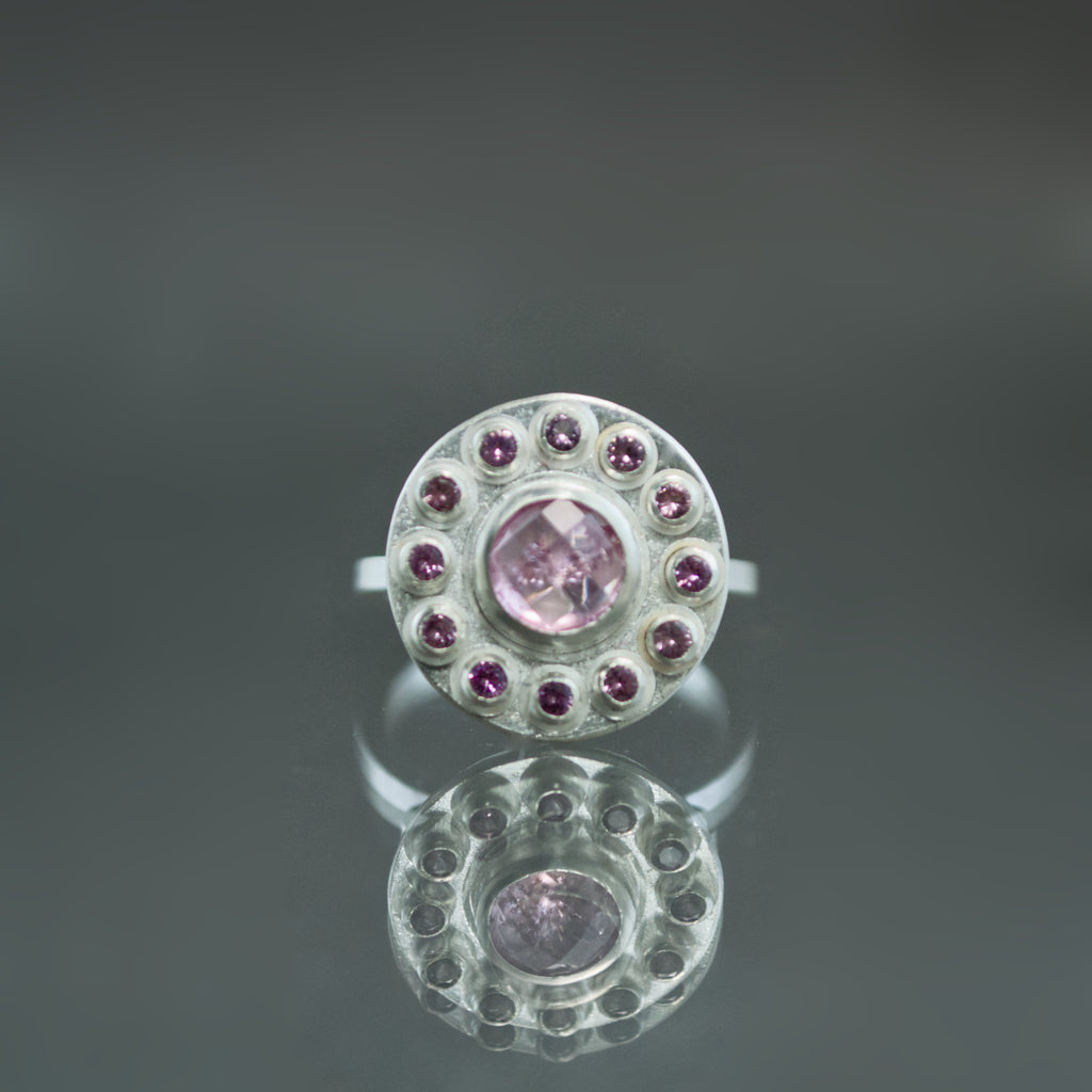 Pink Spinel Floral Platform Ring - Size 6.5