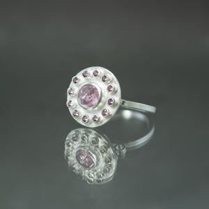 Pink Spinel Floral Platform Ring - Size 6.5