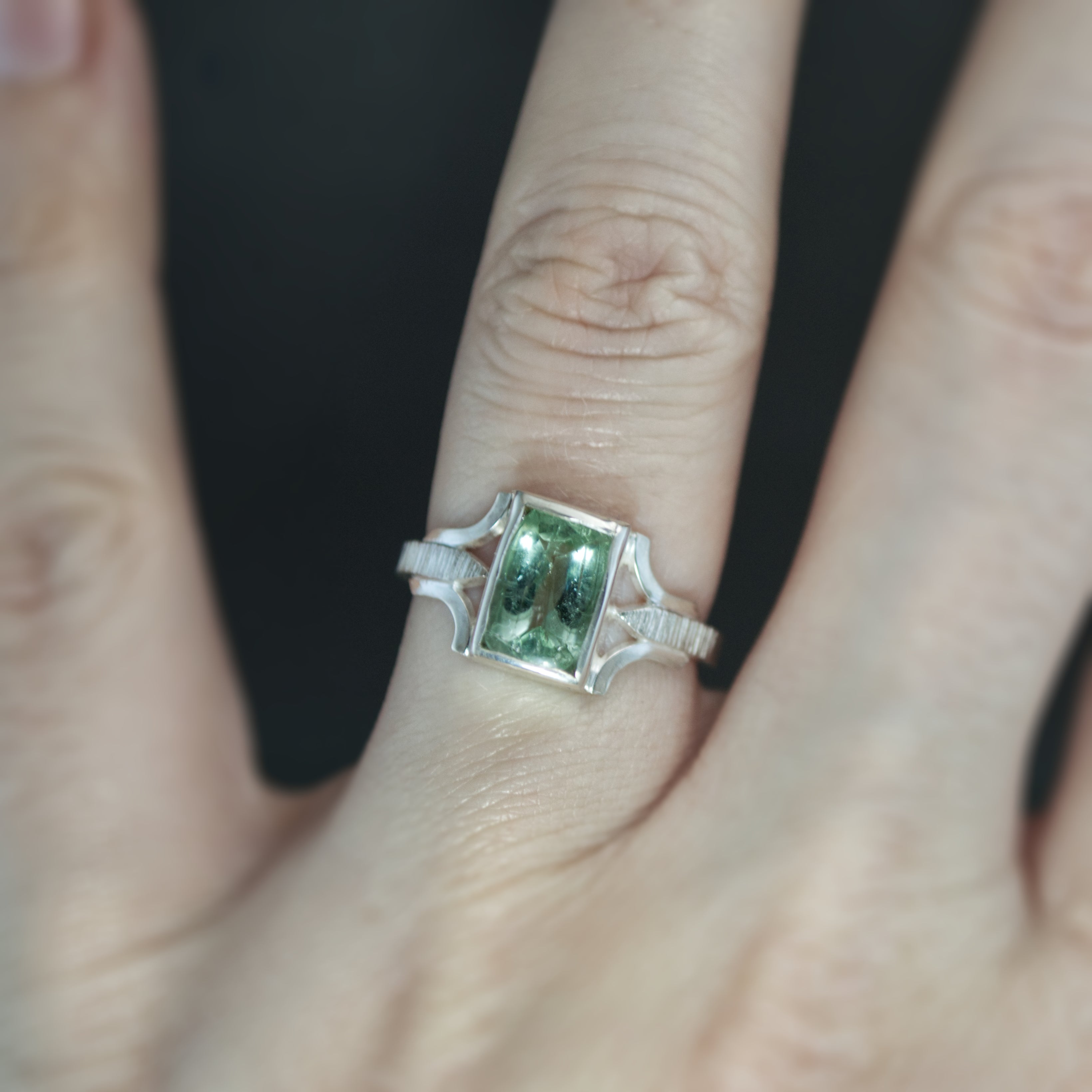 Mint Tourmaline Bracket Ring - Size 7