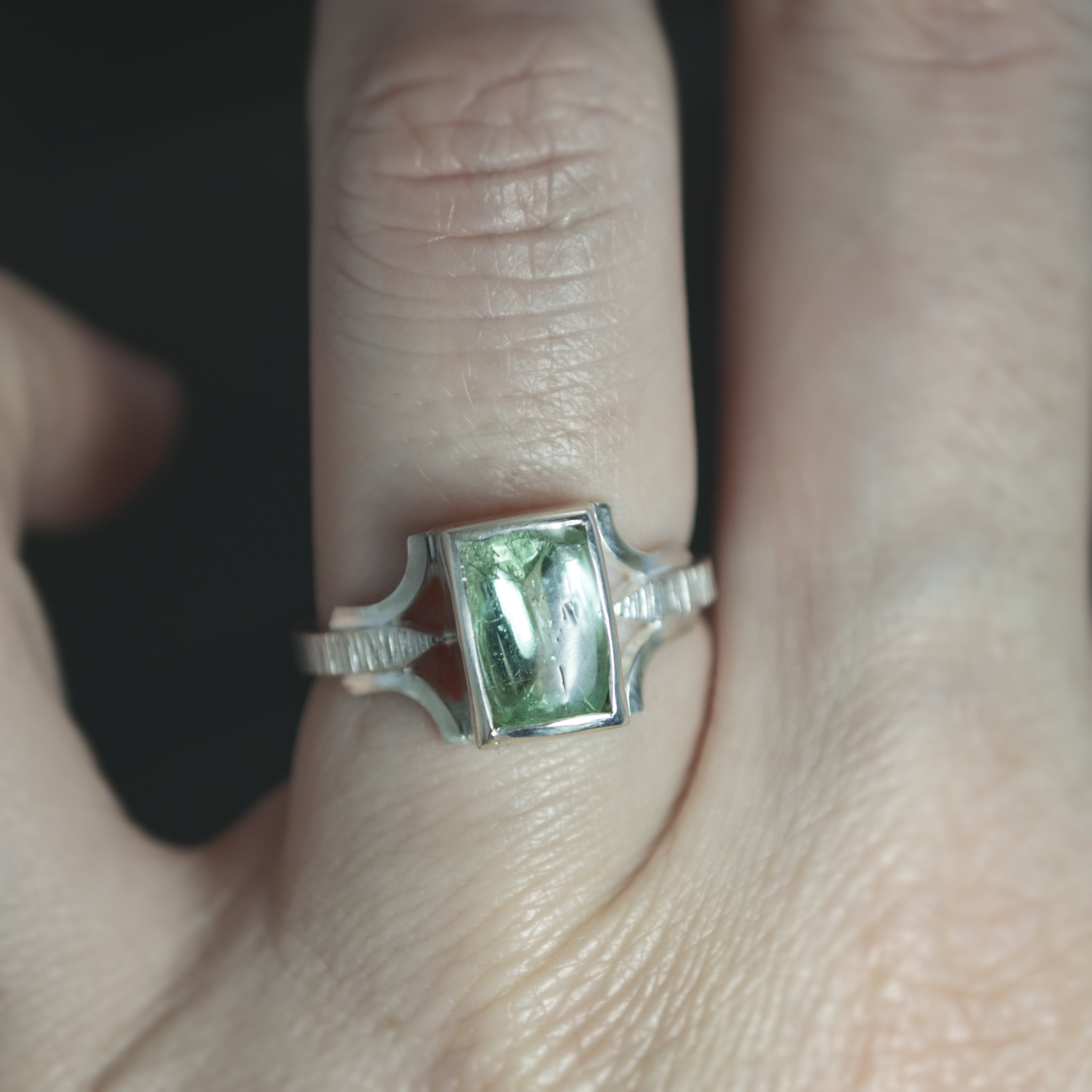 Mint Tourmaline Bracket Ring - Size 7