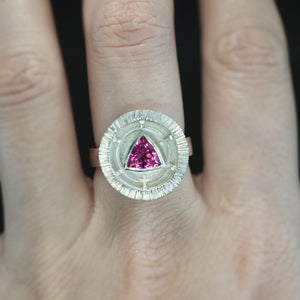 Pink Tourmaline Trilliant Trellis Ring - Size 7