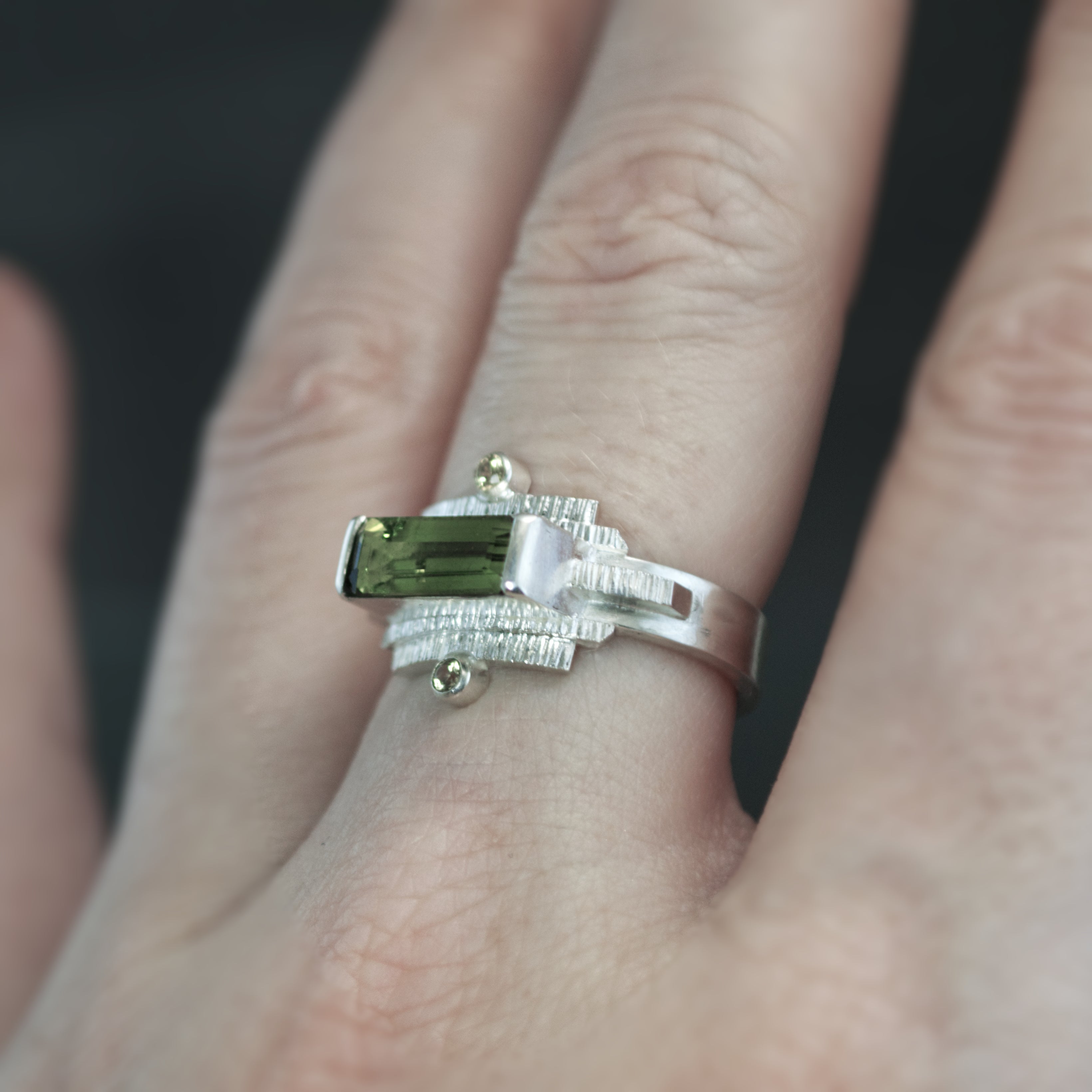 Green Tourmaline and Sapphire Ring - Size 7.25