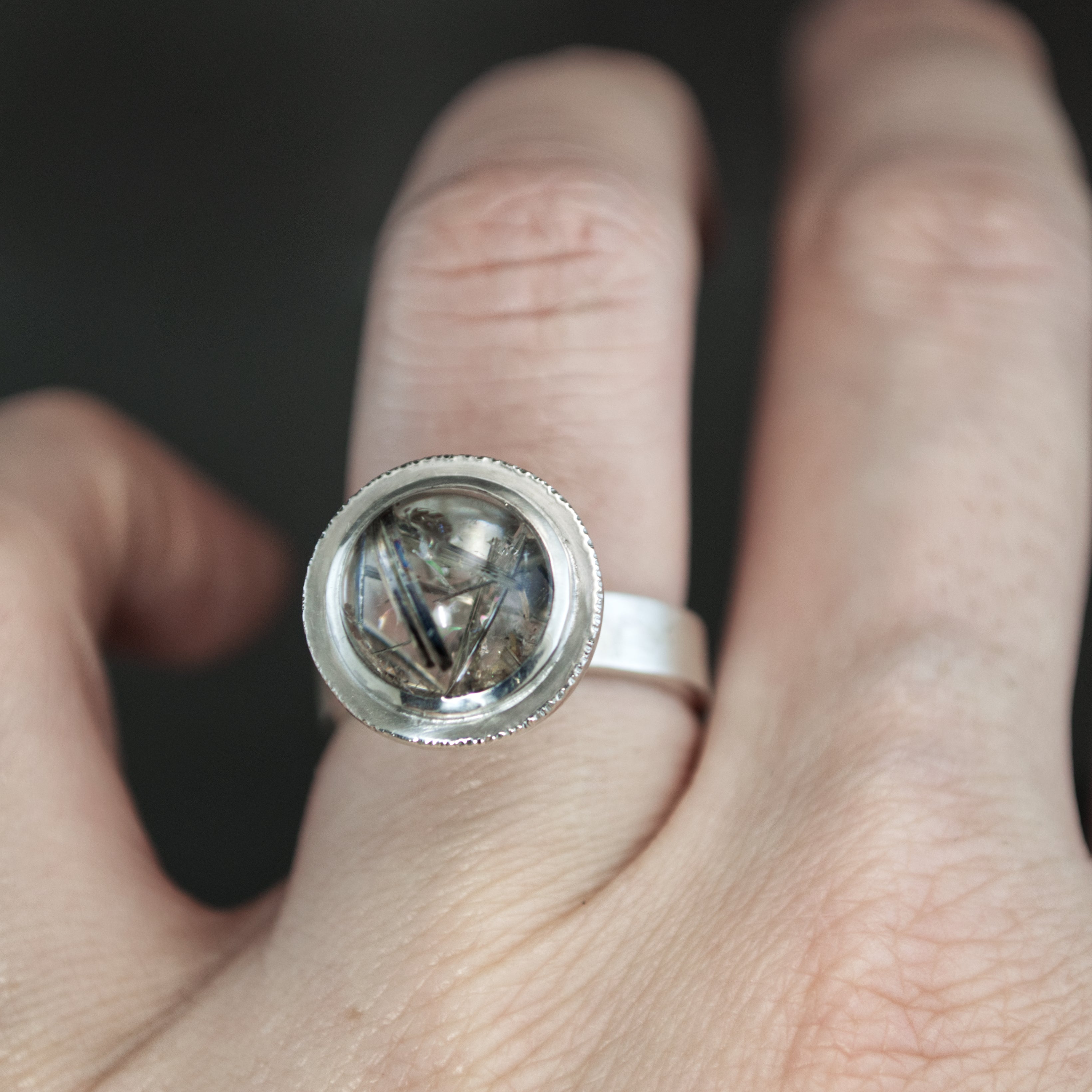 Rutilated Quartz Fob Ring - Size 7.25