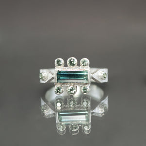 Bi Color Tourmaline and Green Sapphire Ring - Size 6.5