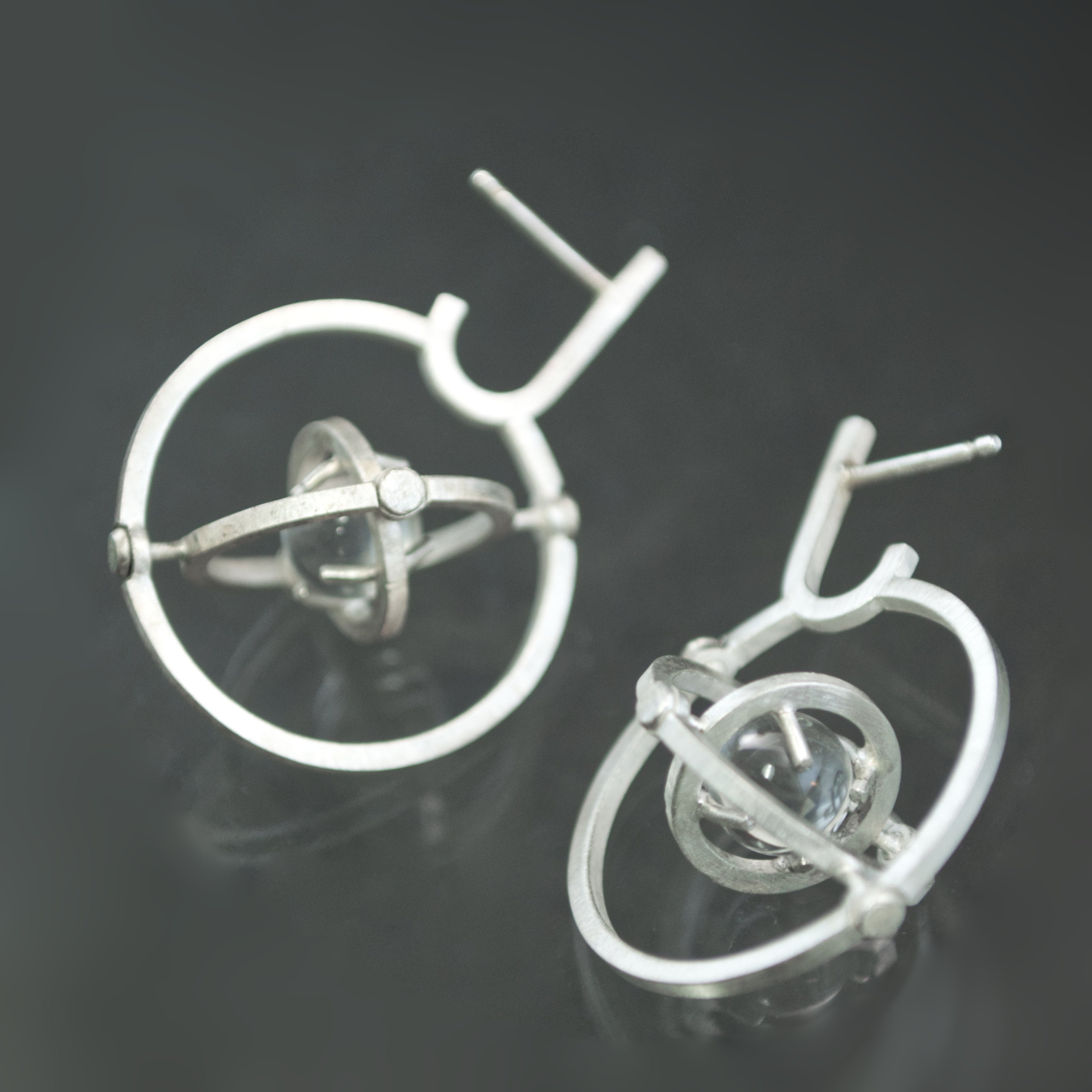 Caged Quartz Sphere Armillary Hoop Earrings