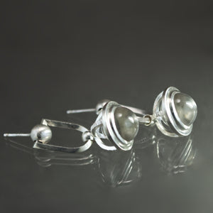 Quartz Sphere Stirrup Fob Earrings