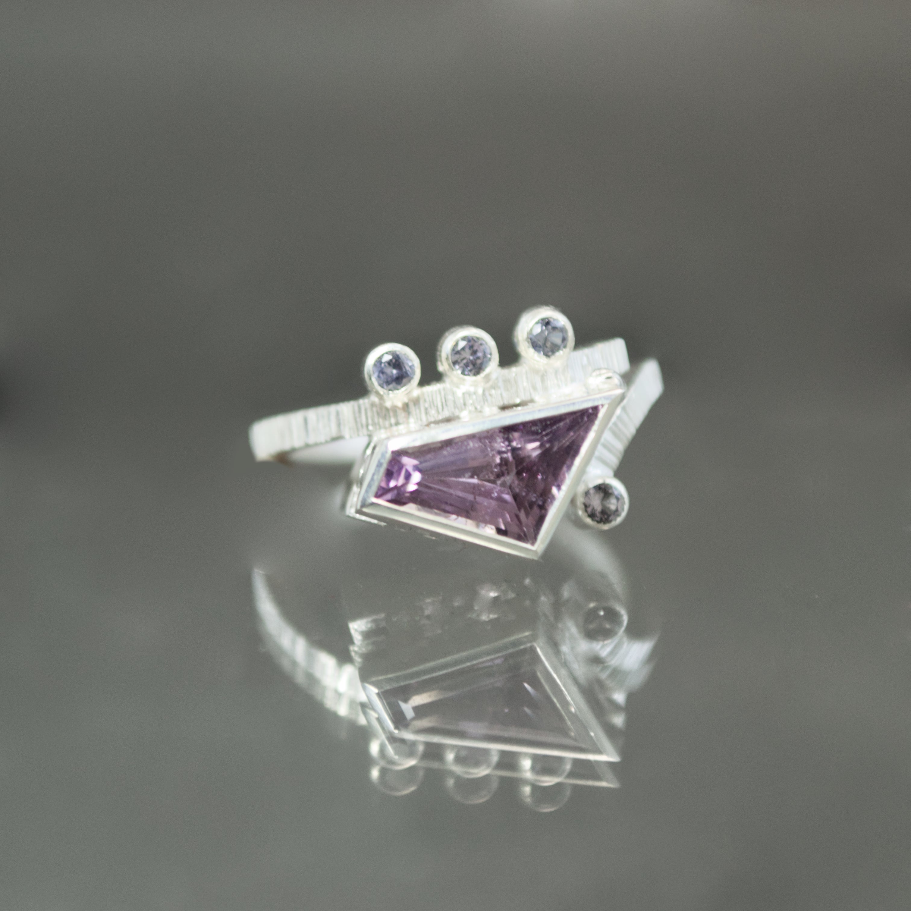 Futuristic Purple Spinel Ring - Size 6.25