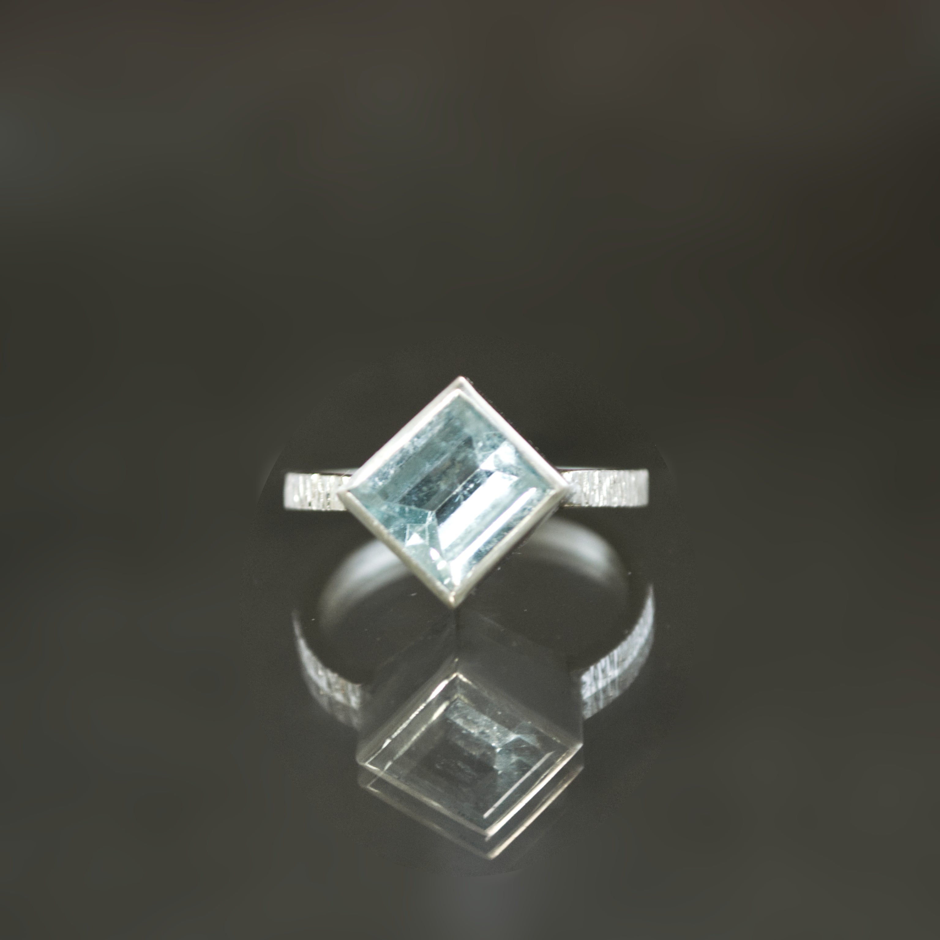 Aquamarine Askew Coined Ring - Size 6