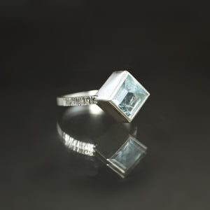 Aquamarine Askew Coined Ring - Size 6