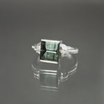 Blue-Green Tourmaline Retro Tank Ring - Size 7.5