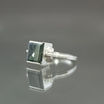Blue-Green Tourmaline Retro Tank Ring - Size 7.5