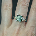 Blue-Green Tourmaline Retro Tank Ring - Size 7.5