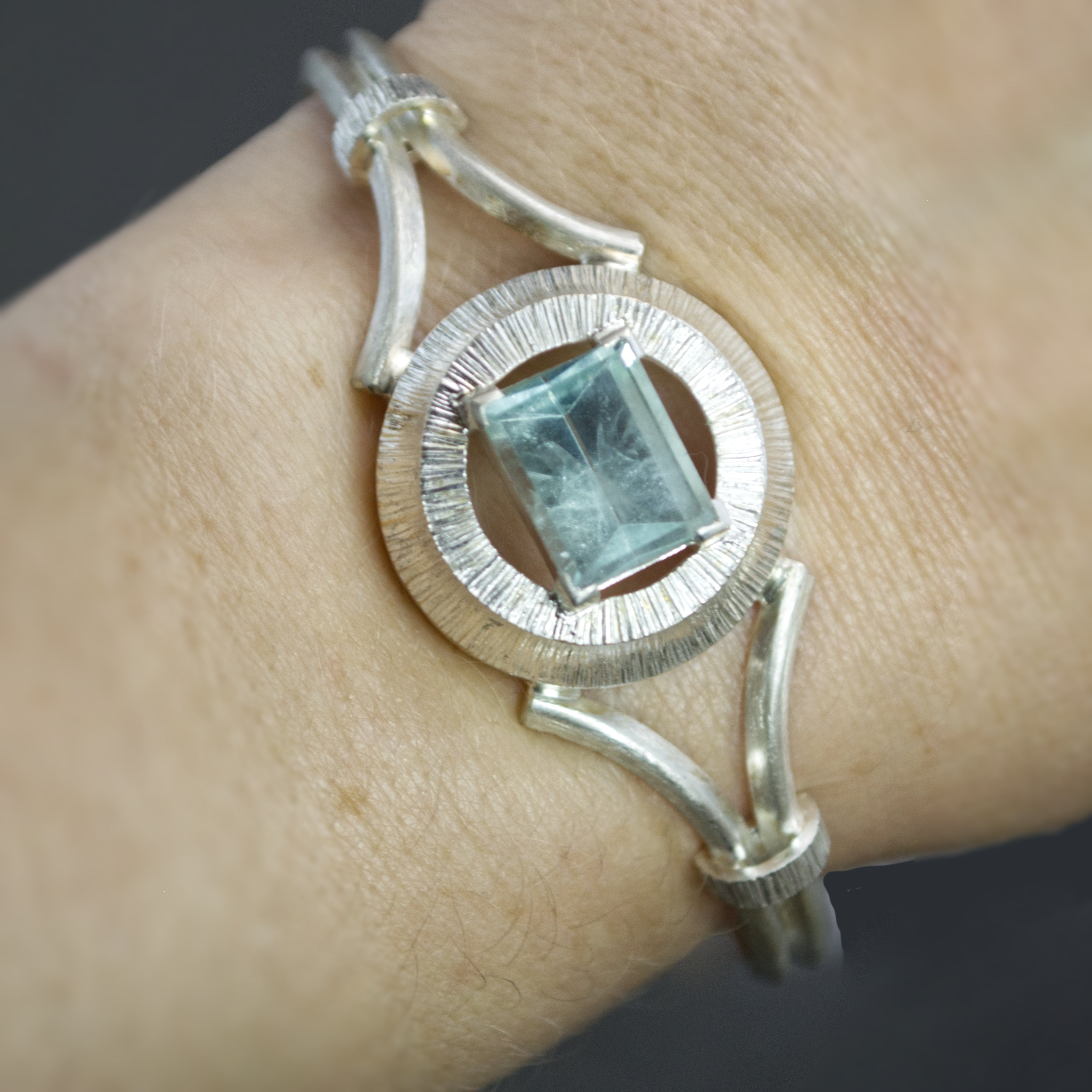 Aquamarine Retro Regency Cuff Bracelet