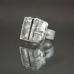 Black Tourmalinated Quartz Retro Tank Ring - Size 7