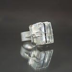 Black Tourmalinated Quartz Retro Tank Ring - Size 7