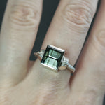 Blue-Green Tourmaline Retro Tank Ring - Size 7.5