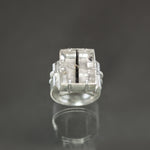 Black Tourmalinated Quartz Retro Tank Ring - Size 7