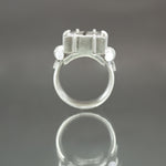 Black Tourmalinated Quartz Retro Tank Ring - Size 7