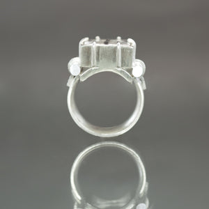 Black Tourmalinated Quartz Retro Tank Ring - Size 7