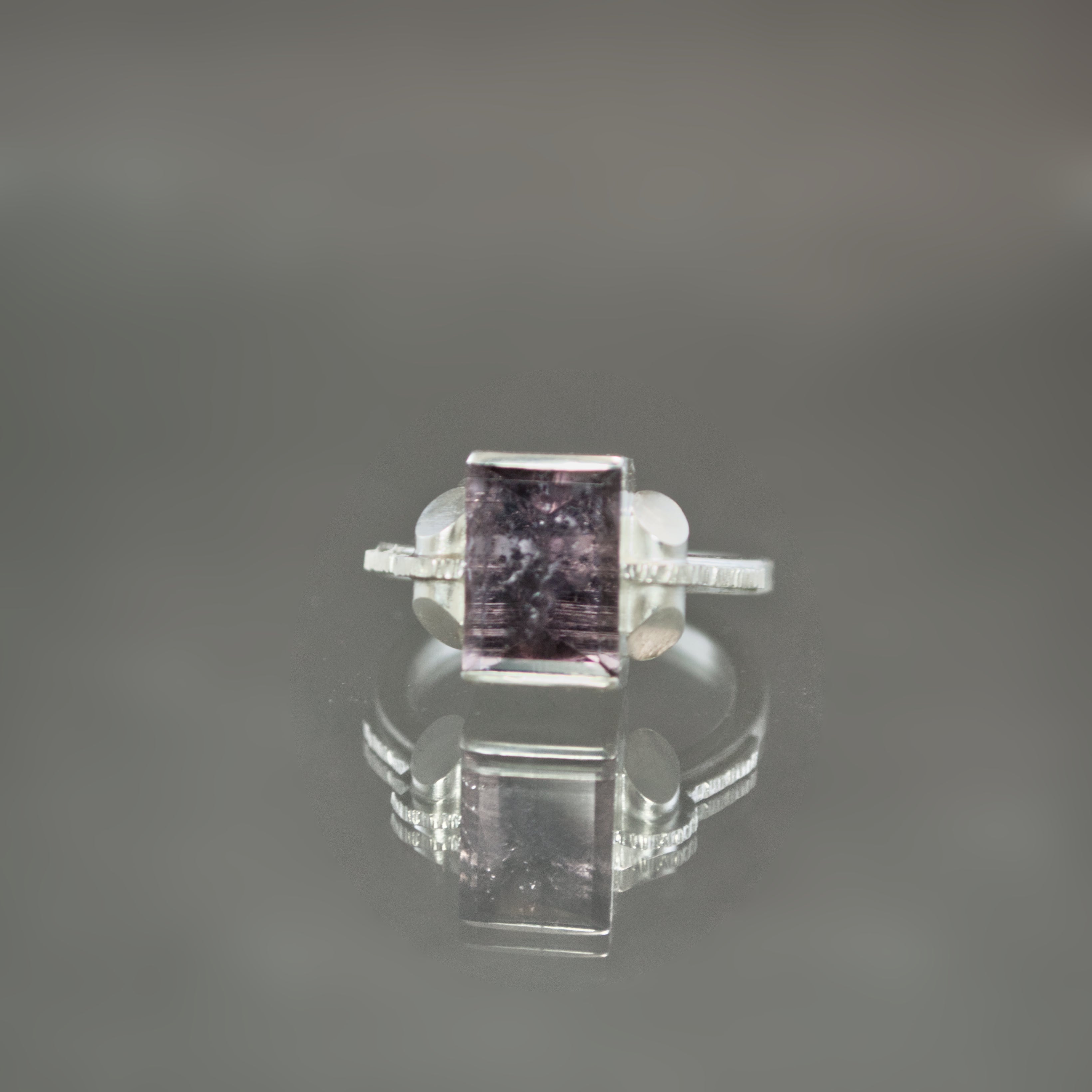 Purple Tourmaline Retro Tank Ring - Size 7.5