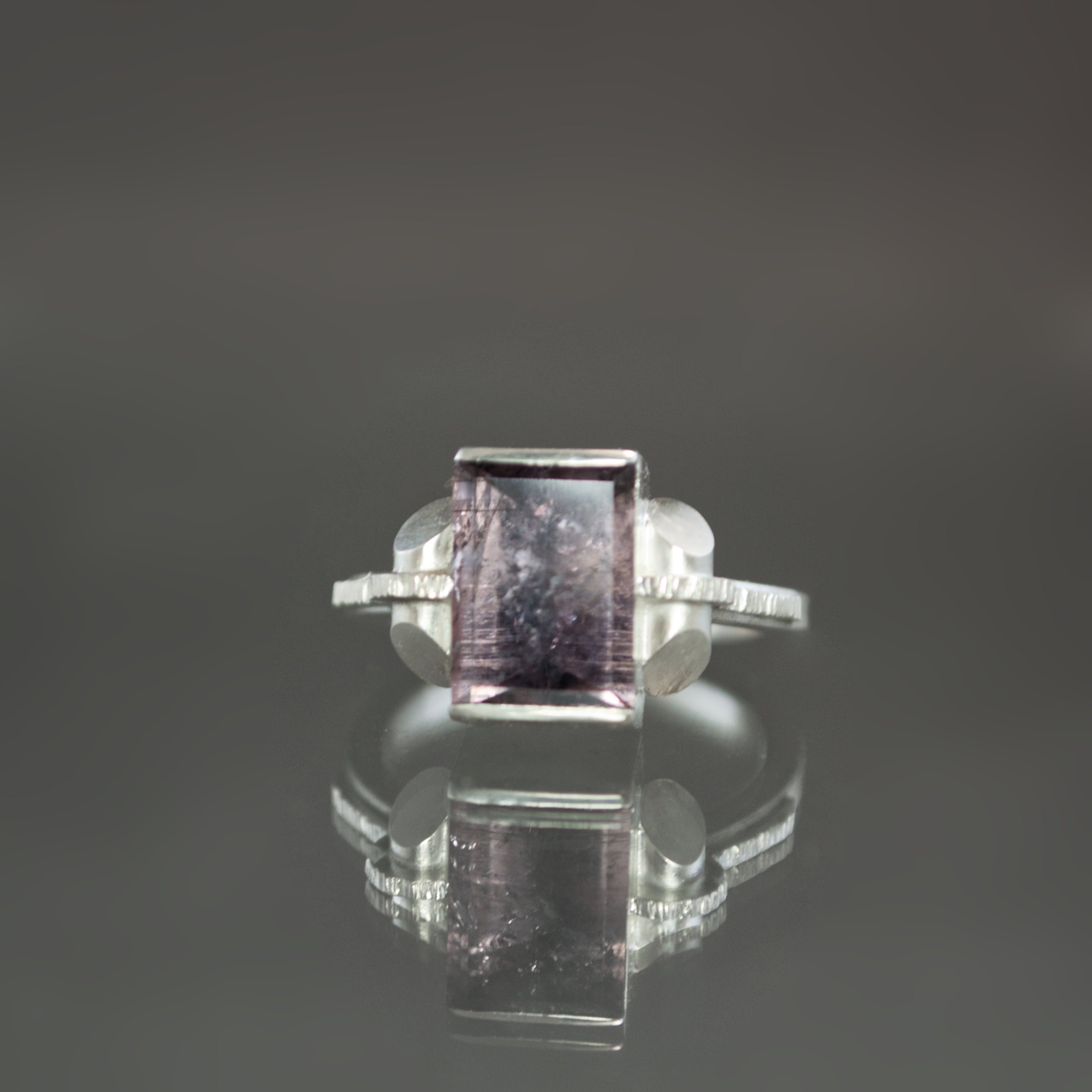 Purple Tourmaline Retro Tank Ring - Size 7.5