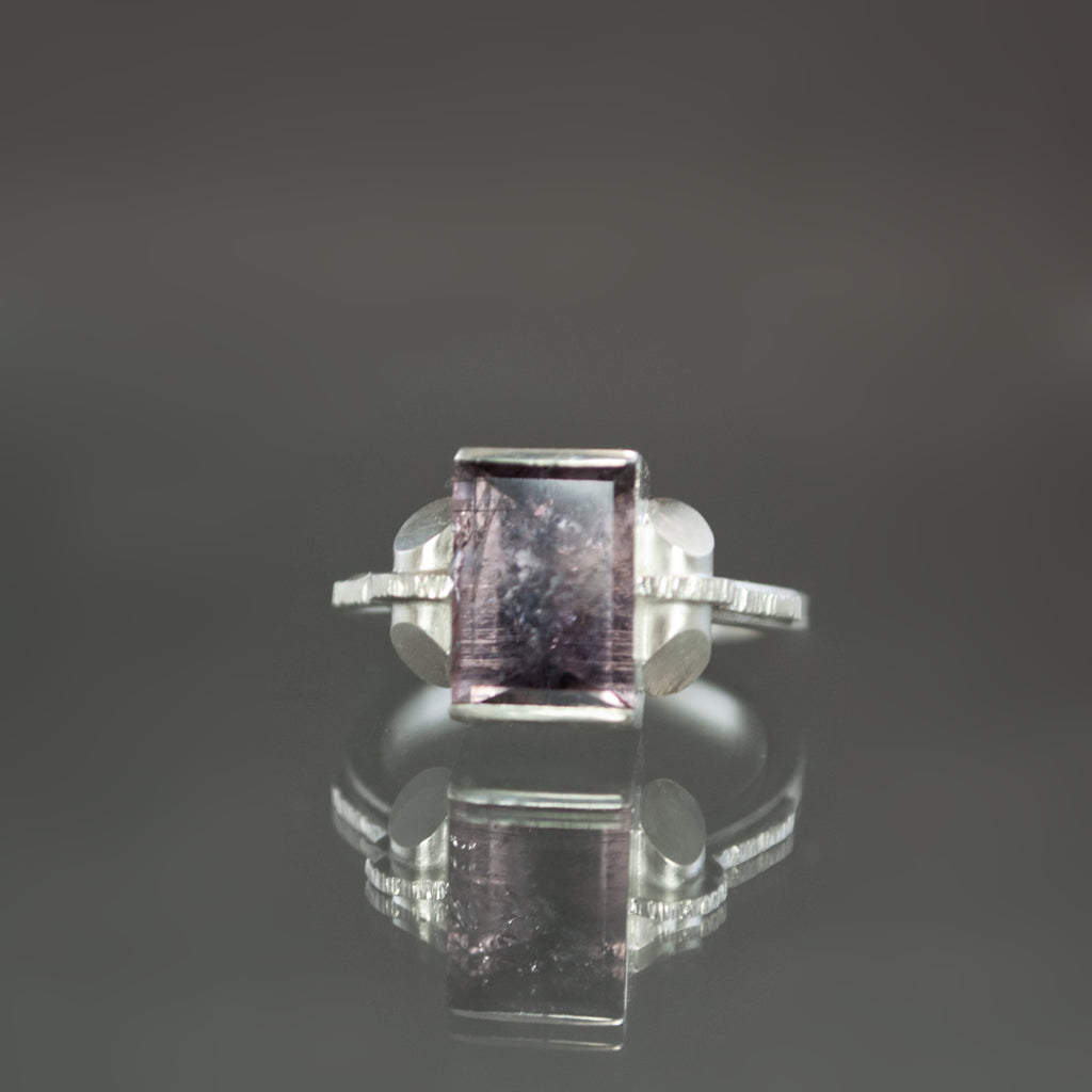 Purple Tourmaline Retro Tank Ring - Size 7.5