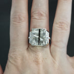 Black Tourmalinated Quartz Retro Tank Ring - Size 7