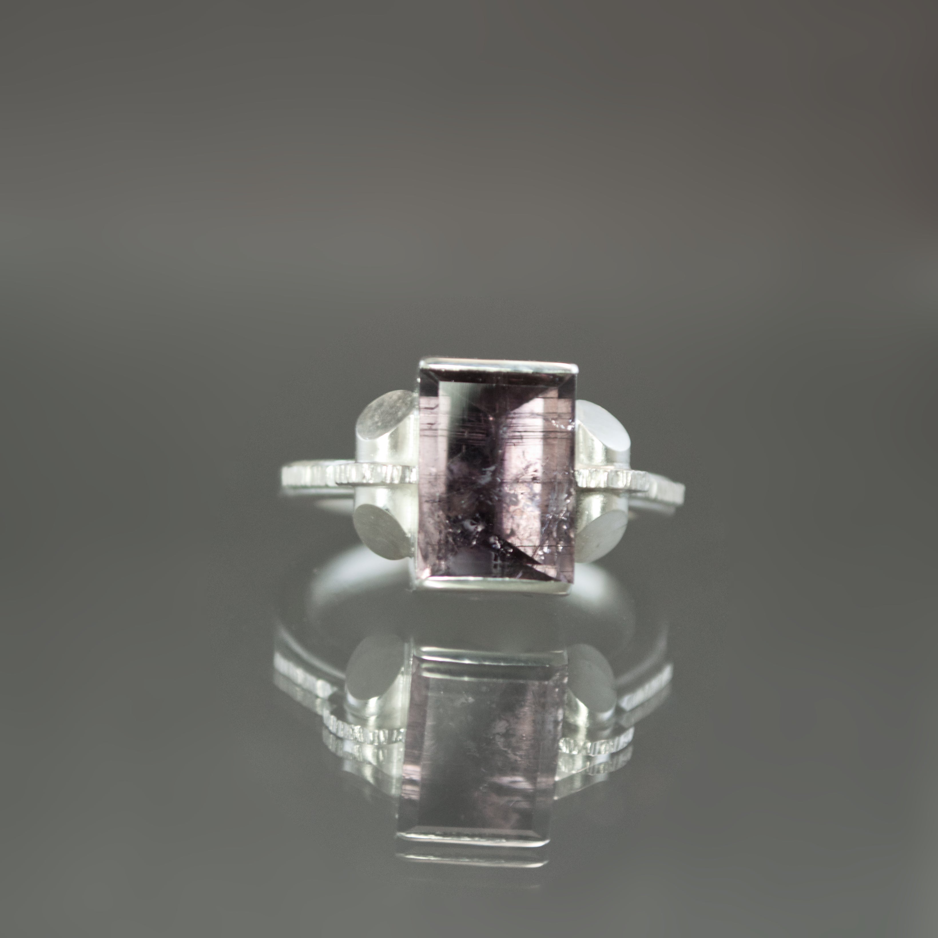 Purple Tourmaline Retro Tank Ring - Size 7.5