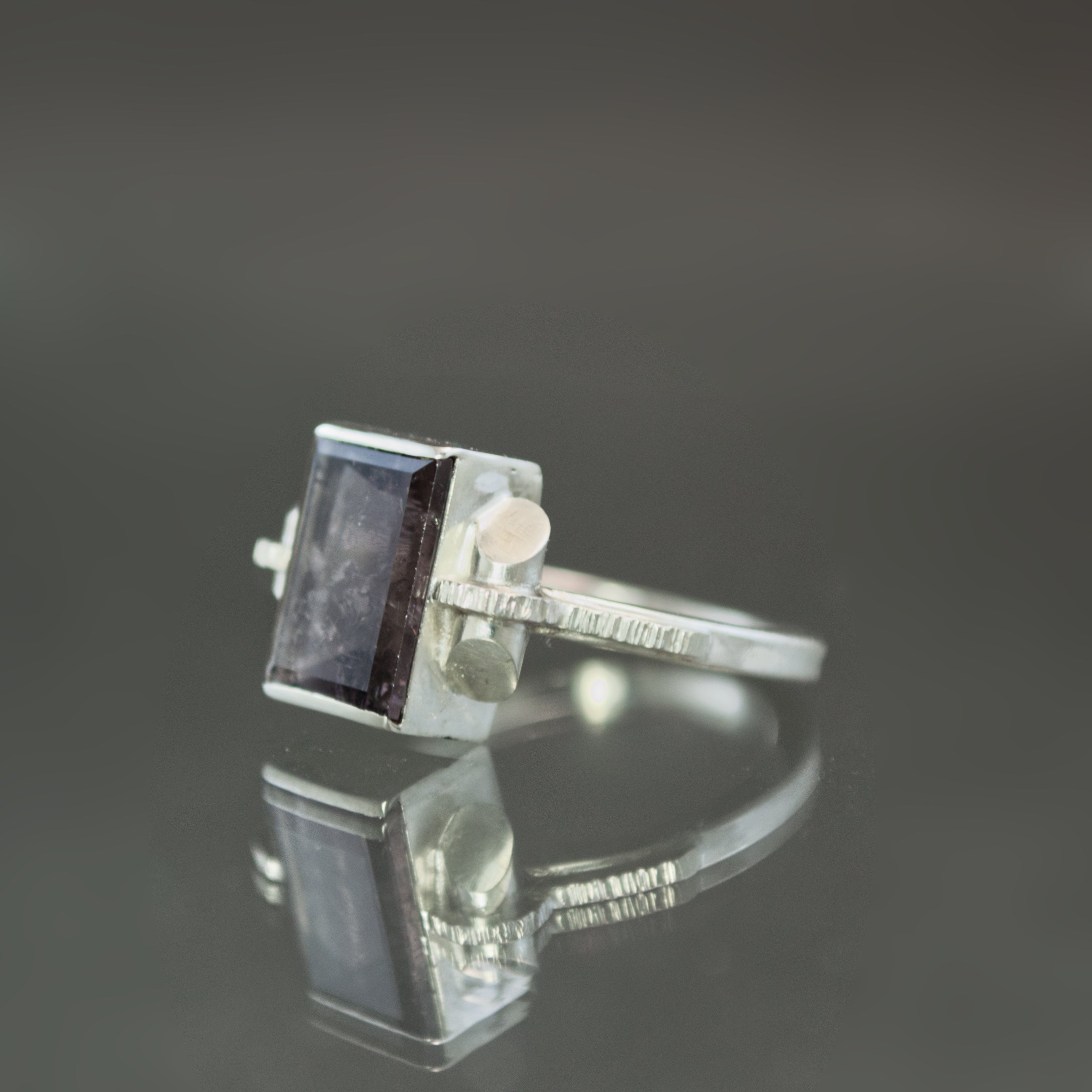 Purple Tourmaline Retro Tank Ring - Size 7.5