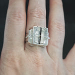 Black Tourmalinated Quartz Retro Tank Ring - Size 7
