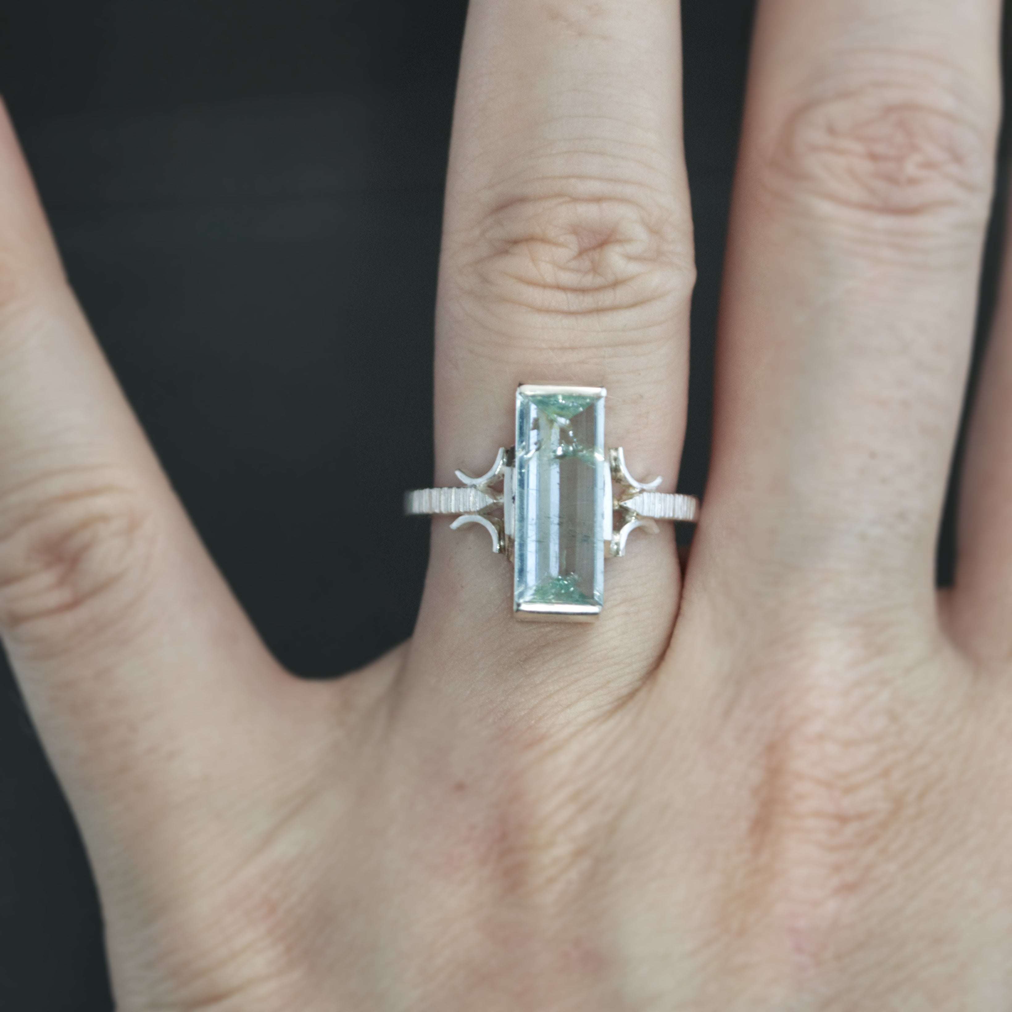Aquamarine Bracket Ring - Size 7.75