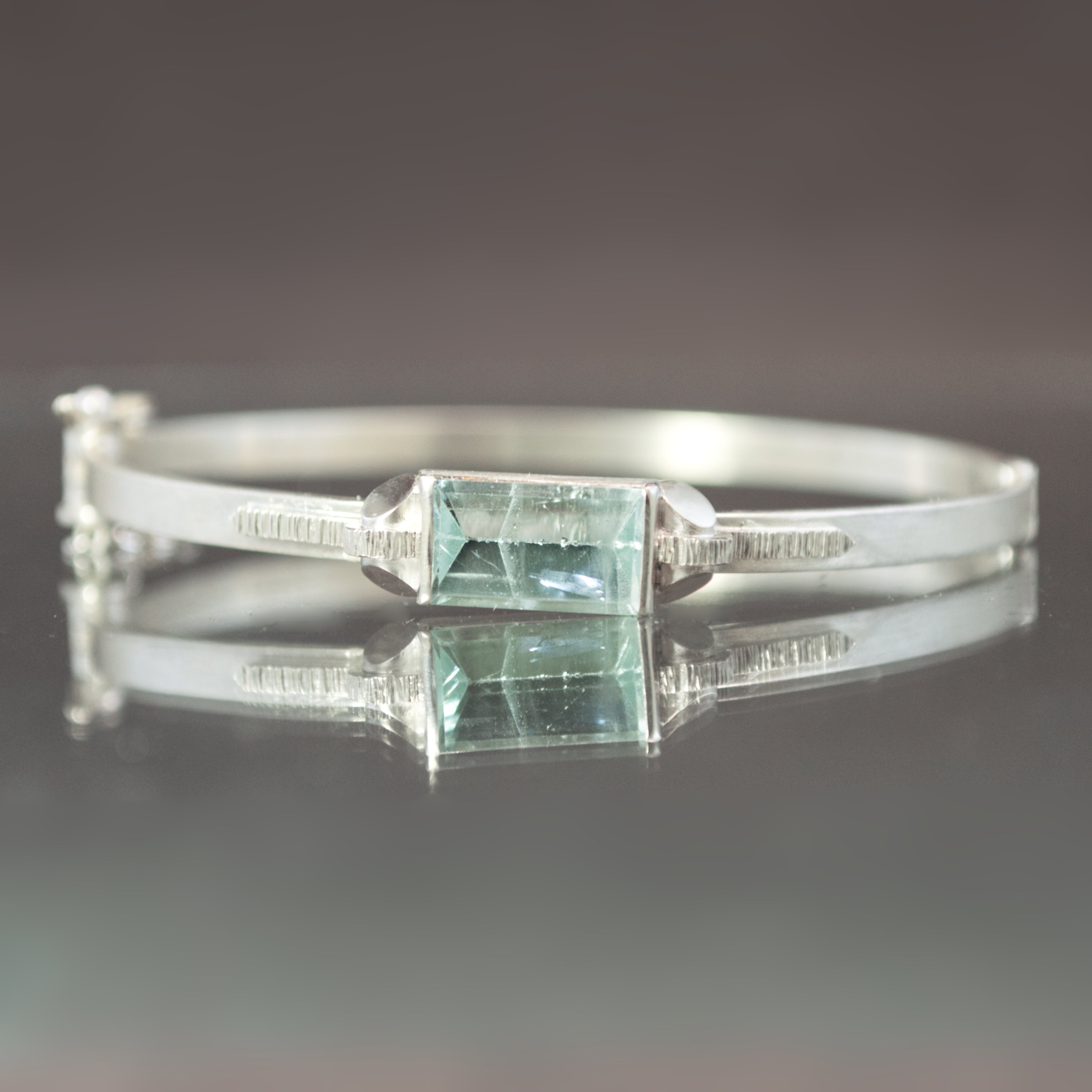 Aquamatine Retro Tank Hinged Bangle
