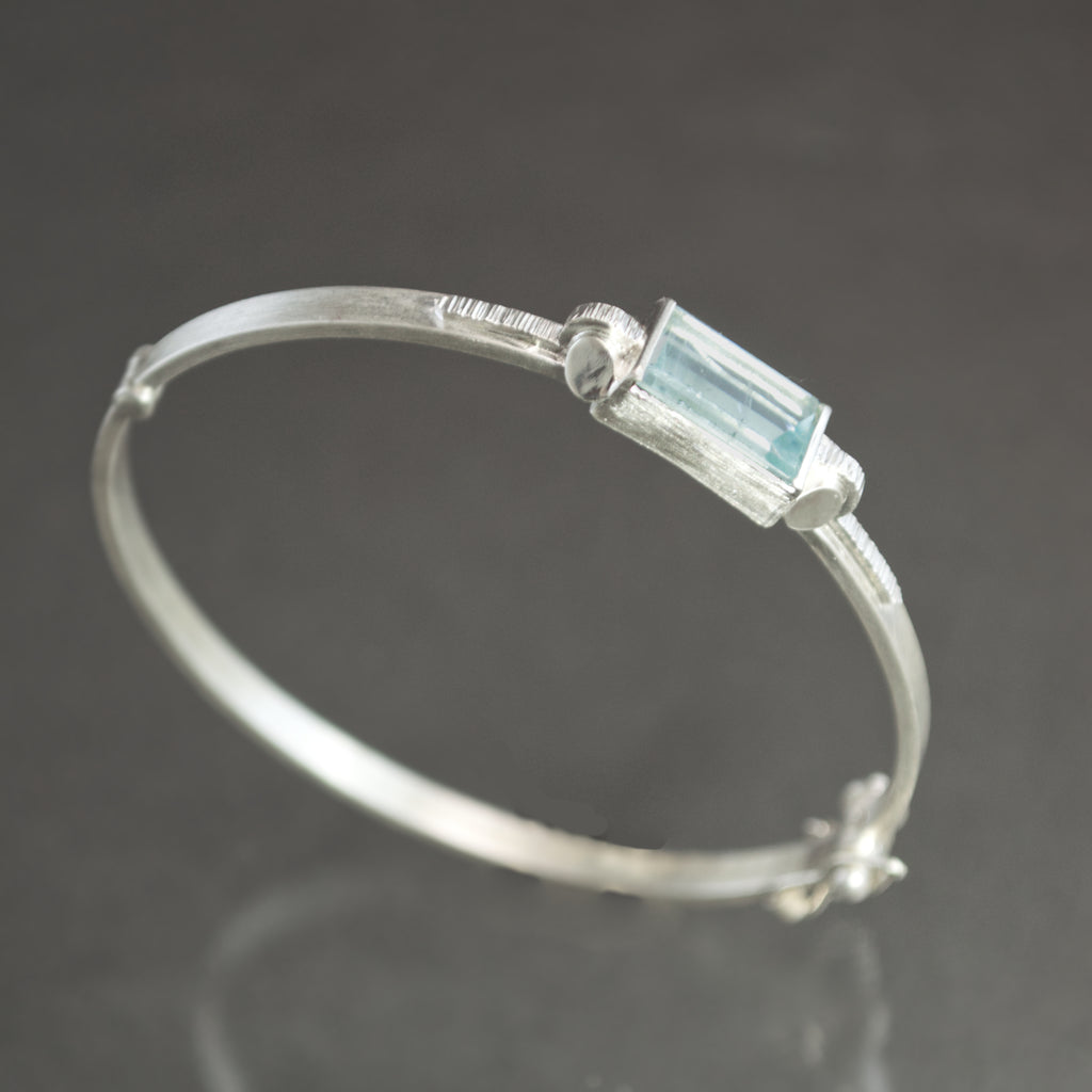 Aquamatine Retro Tank Hinged Bangle
