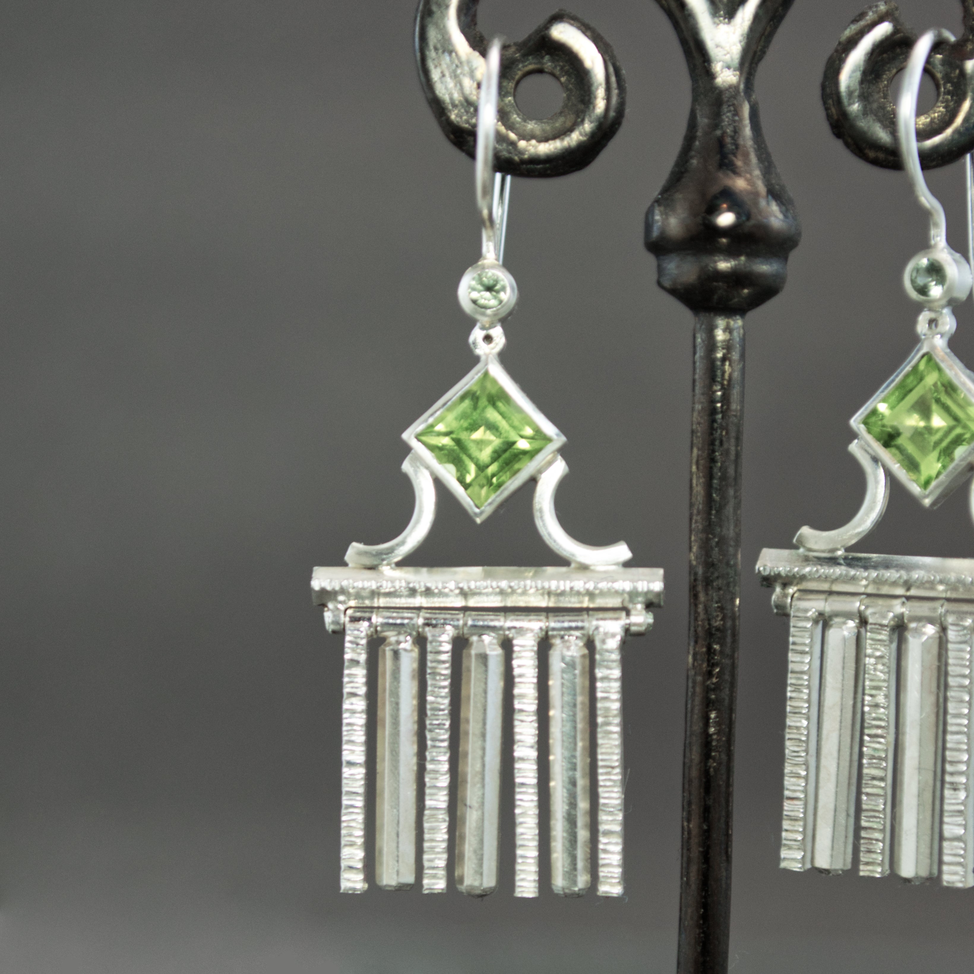 Peridot and Mint Sapphire Neoclassical Fringe Earrings
